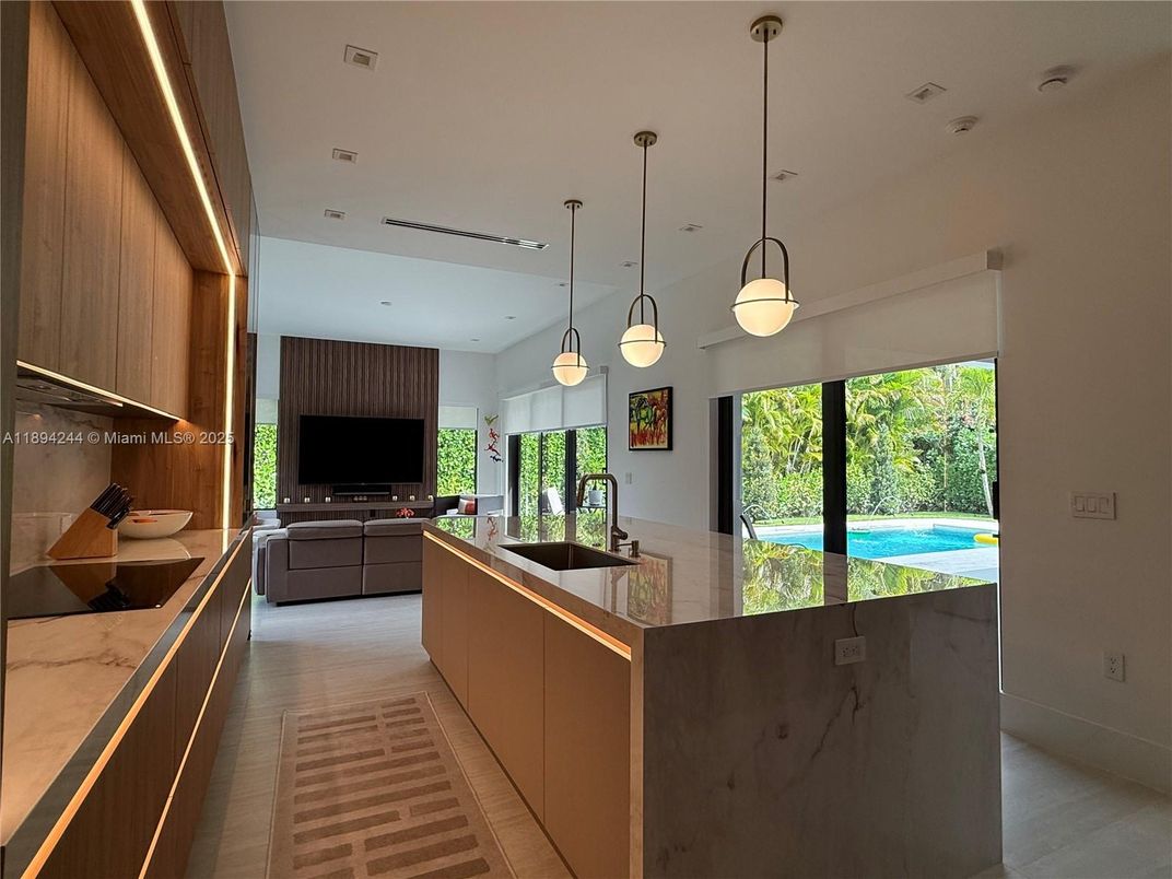 Interior, Kitchen, Pendant Lights, Recessed Lighting, Wood Texture Flooring