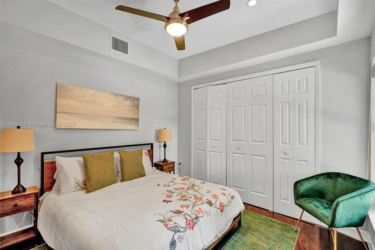 Bedroom, Interior, Recessed Lighting, Wood Texture Flooring