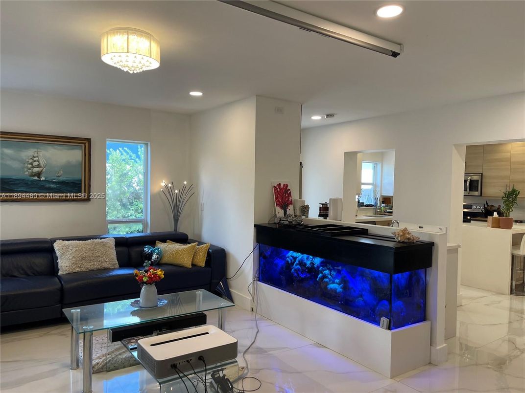 Chandelier, Interior, Kitchen, Recessed Lighting, Stainless Steel Appliances