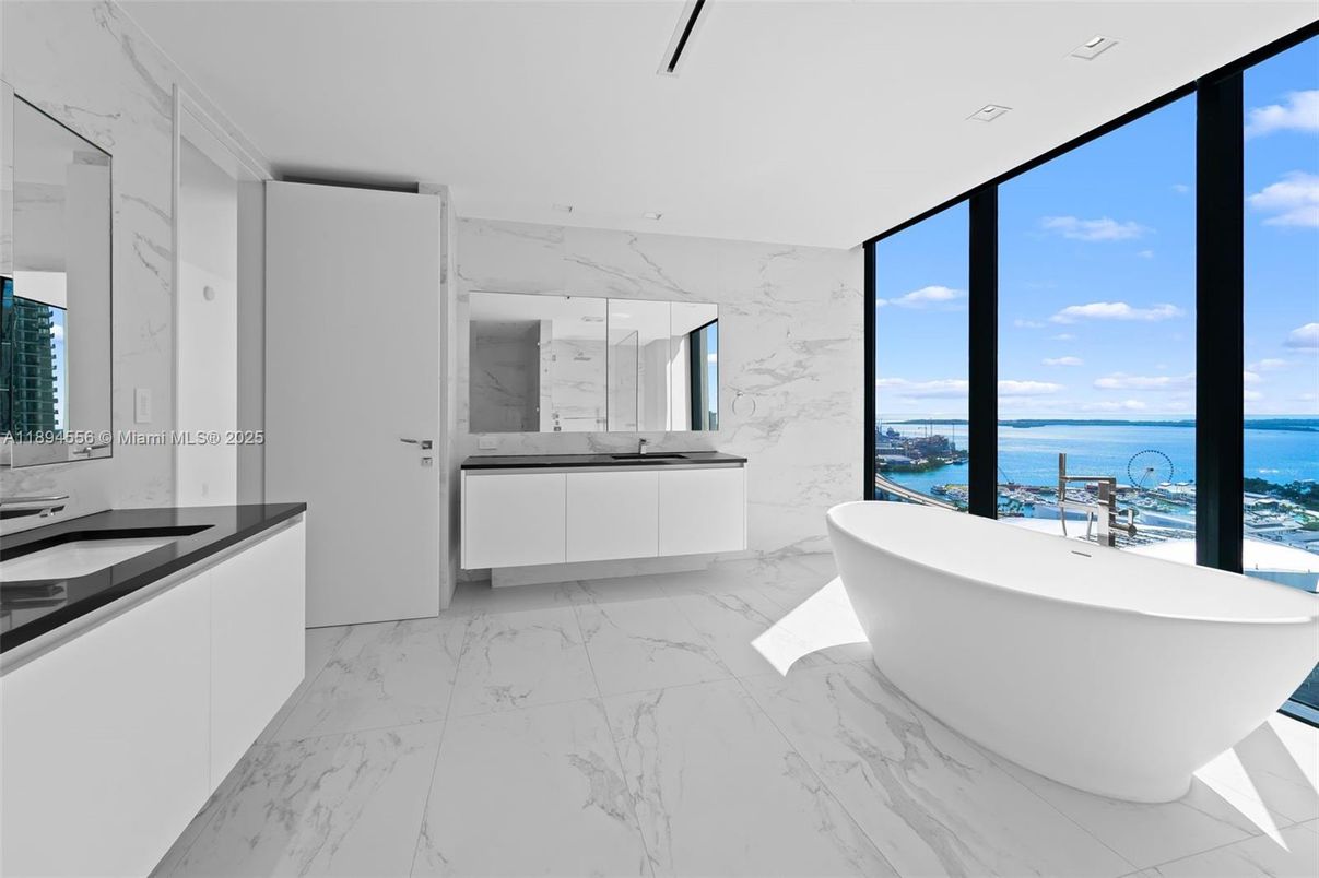 Bathroom, Dual Sink Vanities, Free Standing Baths, Interior, Marble, Marble Walls, Water