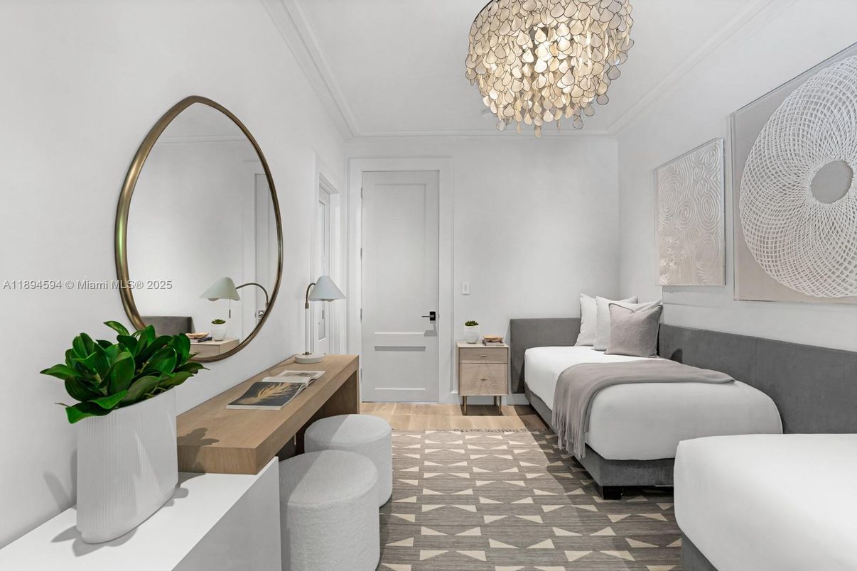 Bedroom, Chandelier, Interior, Wood Texture Flooring