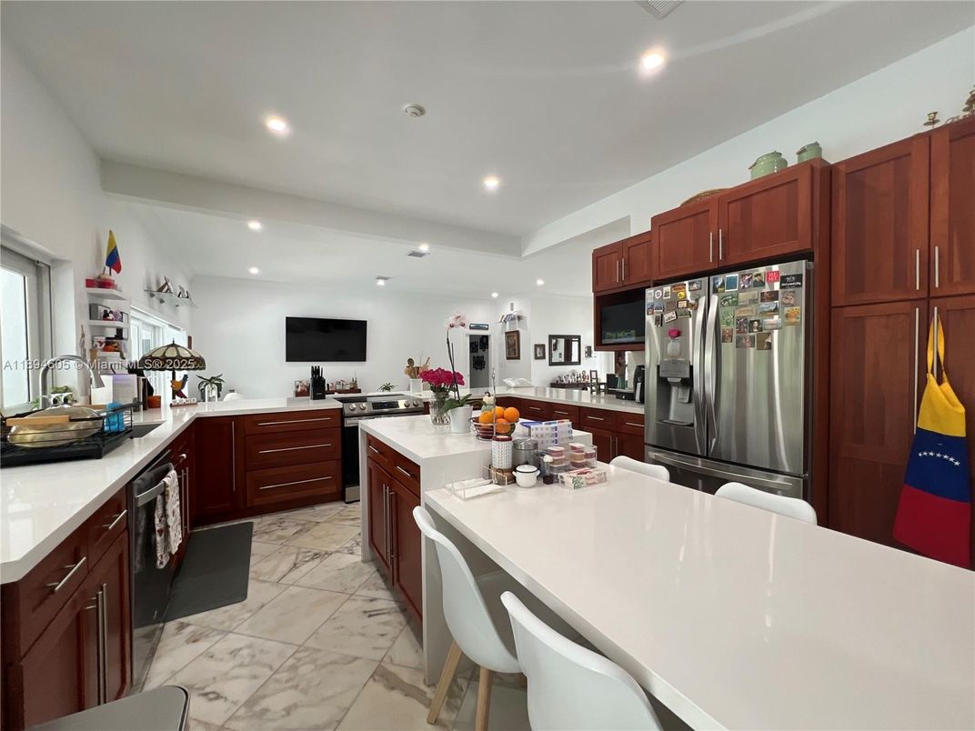 Interior, Kitchen, Marble, Recessed Lighting, Stainless Steel Appliances