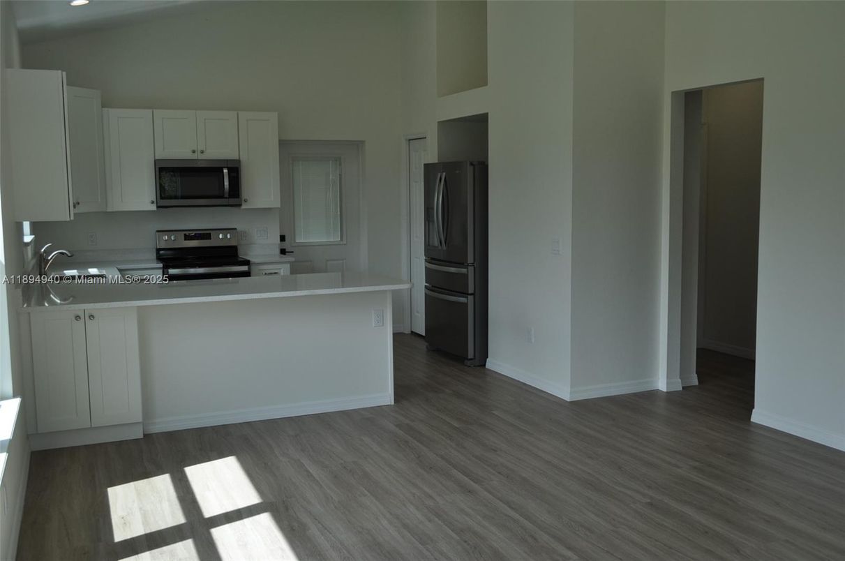 Interior, Kitchen, Stainless Steel Appliances, Wood Texture Flooring