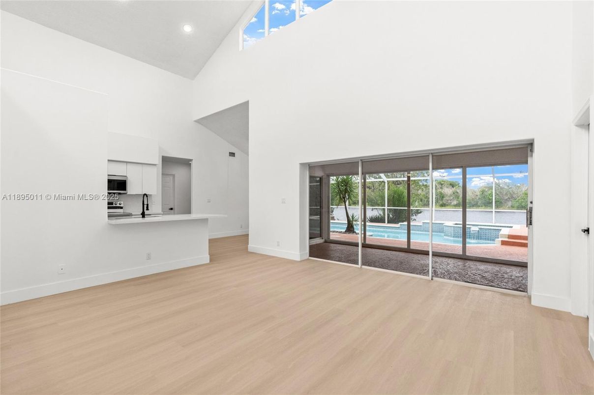 Empty room, Interior, Kitchen, Recessed Lighting, Wood Texture Flooring