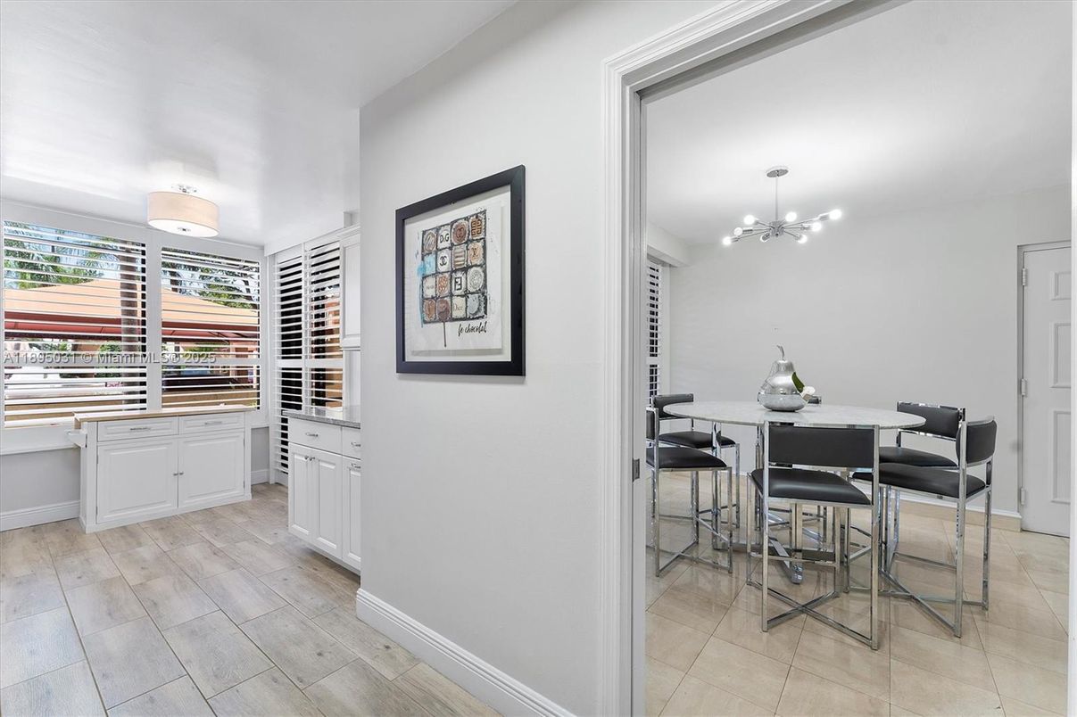 Dining room, Interior, Pendant Lights, Wood Texture Flooring