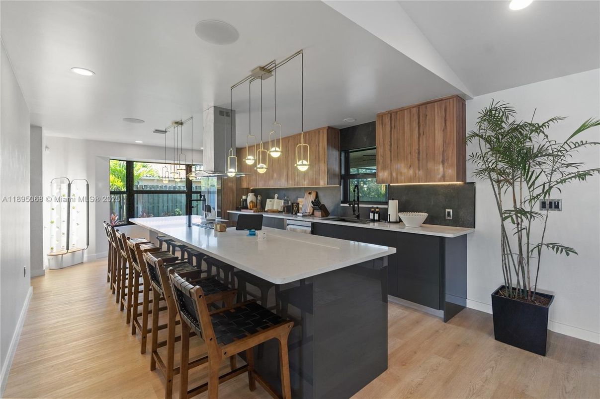 Interior, Kitchen, Pendant Lights, Recessed Lighting, Wood Texture Flooring