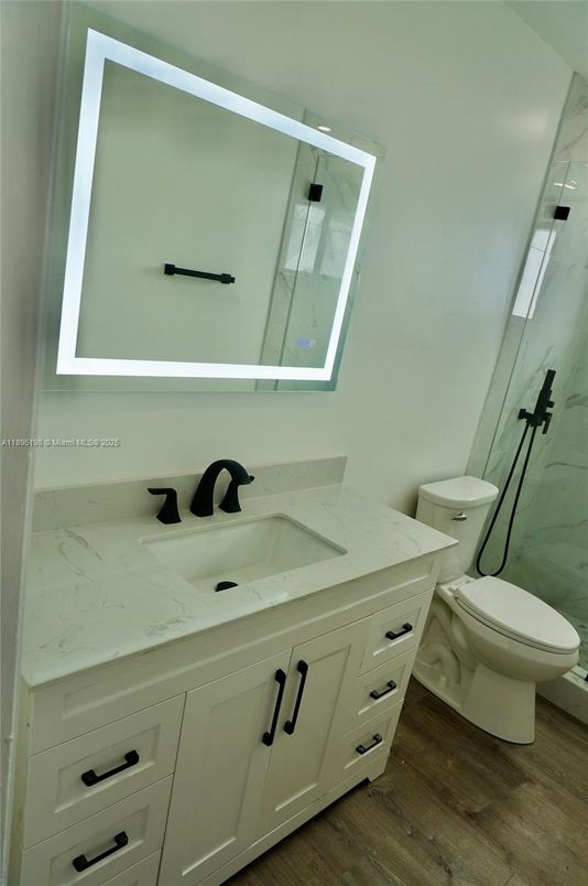 Bathroom, Interior, Marble Walls, Wood Texture Flooring