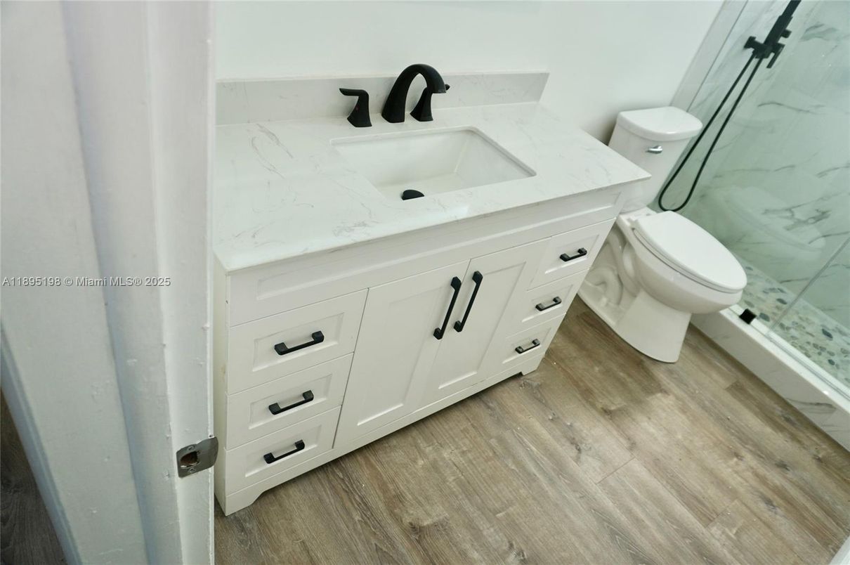 Bathroom, Interior, Marble Walls, Wood Texture Flooring