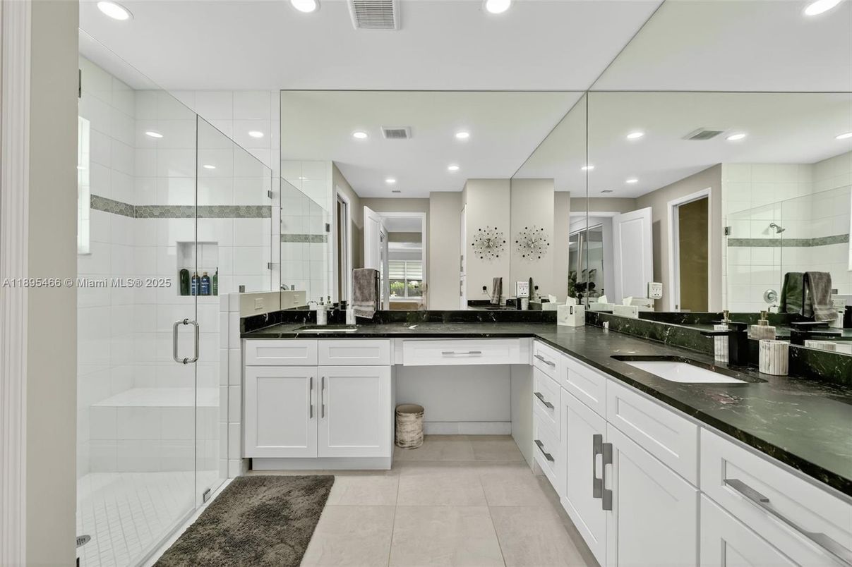 Bathroom, Dual Sink Vanities, Glass Shower, Interior, Recessed Lighting