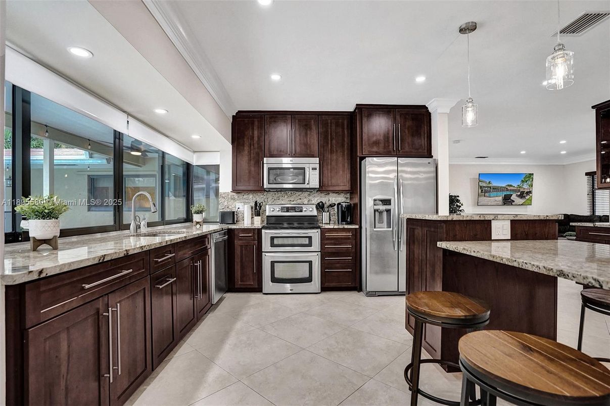 Interior, Kitchen, Pendant Lights, Recessed Lighting, Stainless Steel Appliances