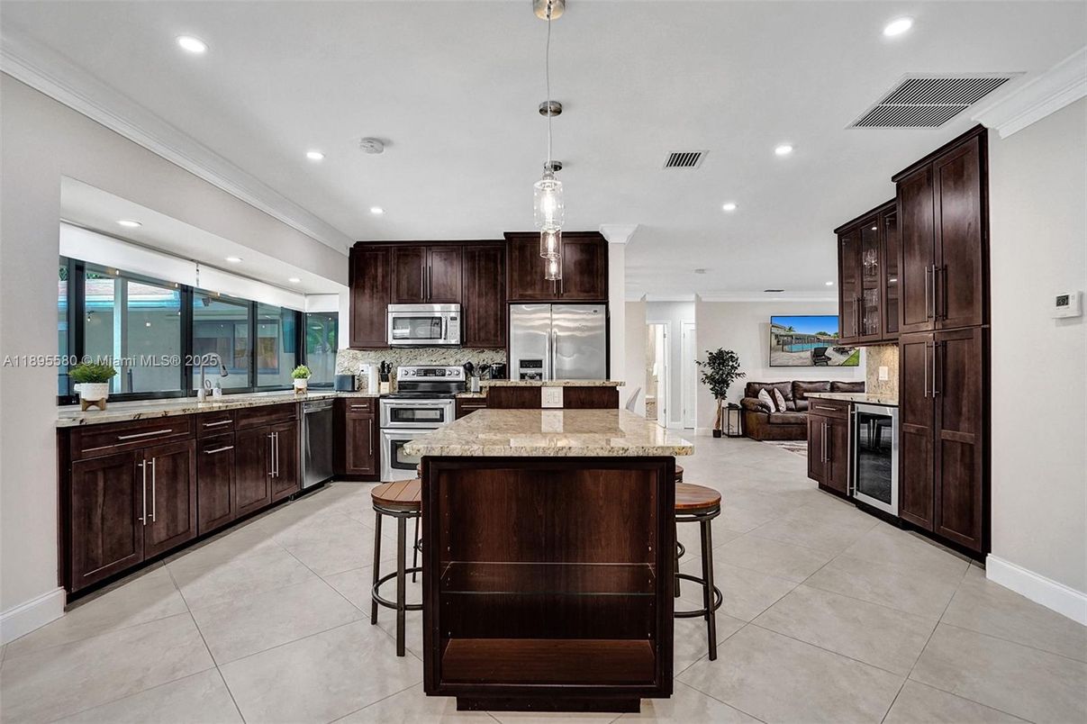 Interior, Kitchen, Pendant Lights, Recessed Lighting, Stainless Steel Appliances