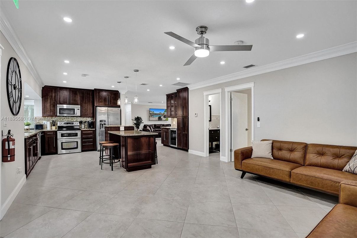 Interior, Kitchen, Pendant Lights, Recessed Lighting, Stainless Steel Appliances
