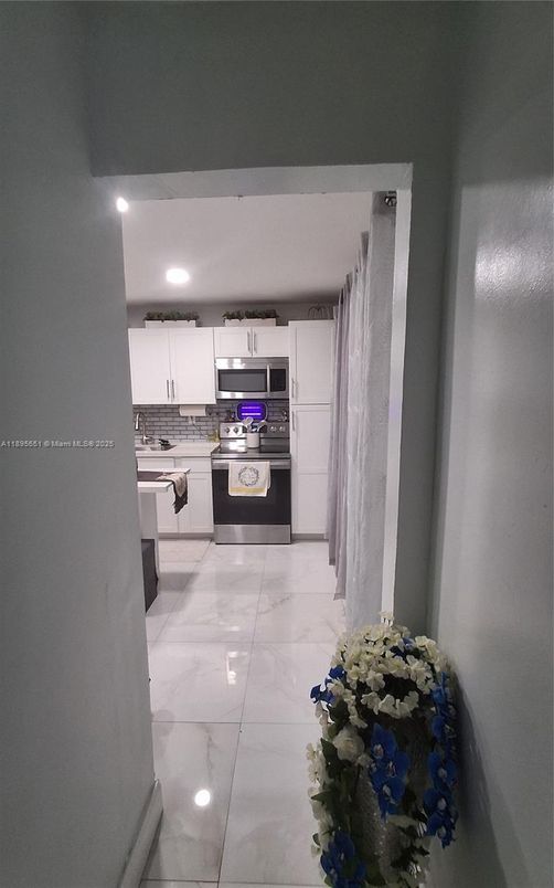 Interior, Kitchen, Marble, Recessed Lighting, Stainless Steel Appliances
