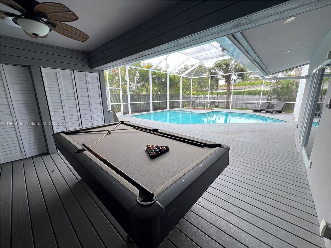 Billiard Table, Glass Ceilings, Interior, Pool, Sun Room, Wood Texture Flooring