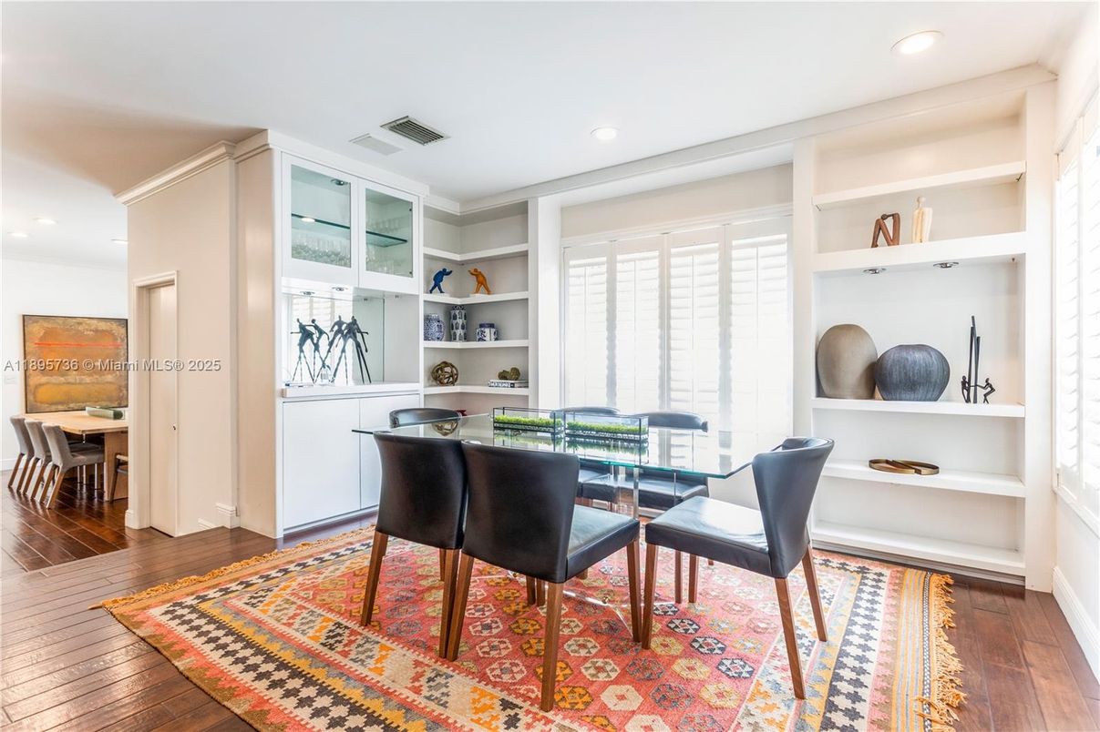 Dining room, Interior, Recessed Lighting, Wood Texture Flooring