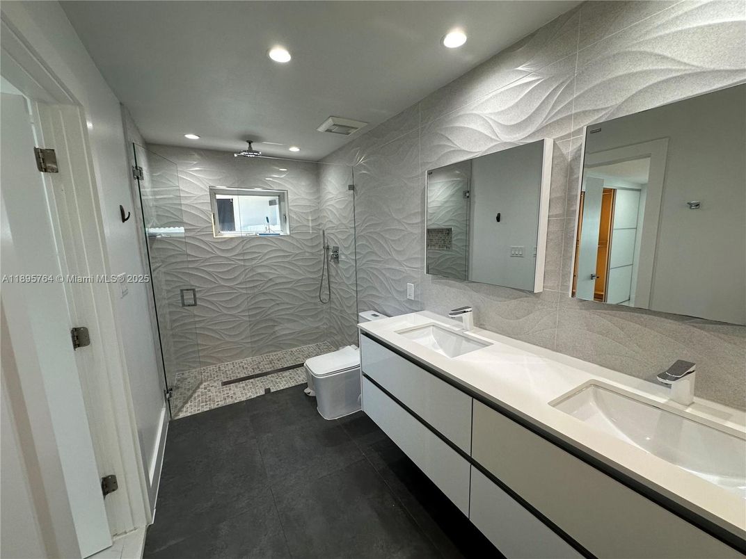 Bathroom, Dual Sink Vanities, Glass Shower, Interior, Recessed Lighting