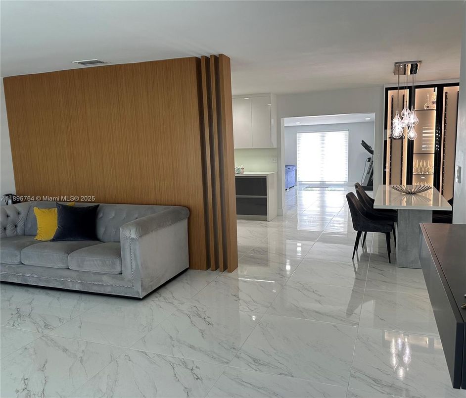 Dining room, Interior, Marble, Pendant Lights