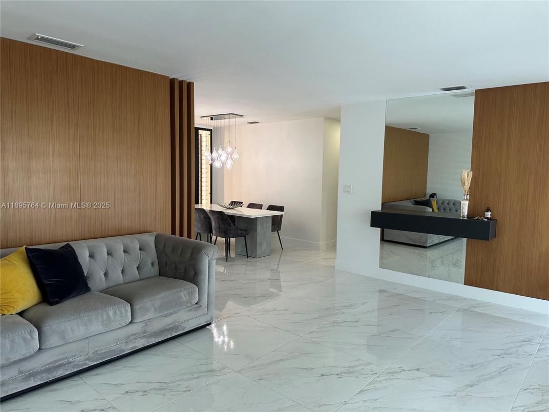 Dining room, Interior, Marble, Pendant Lights, Wooden Walls