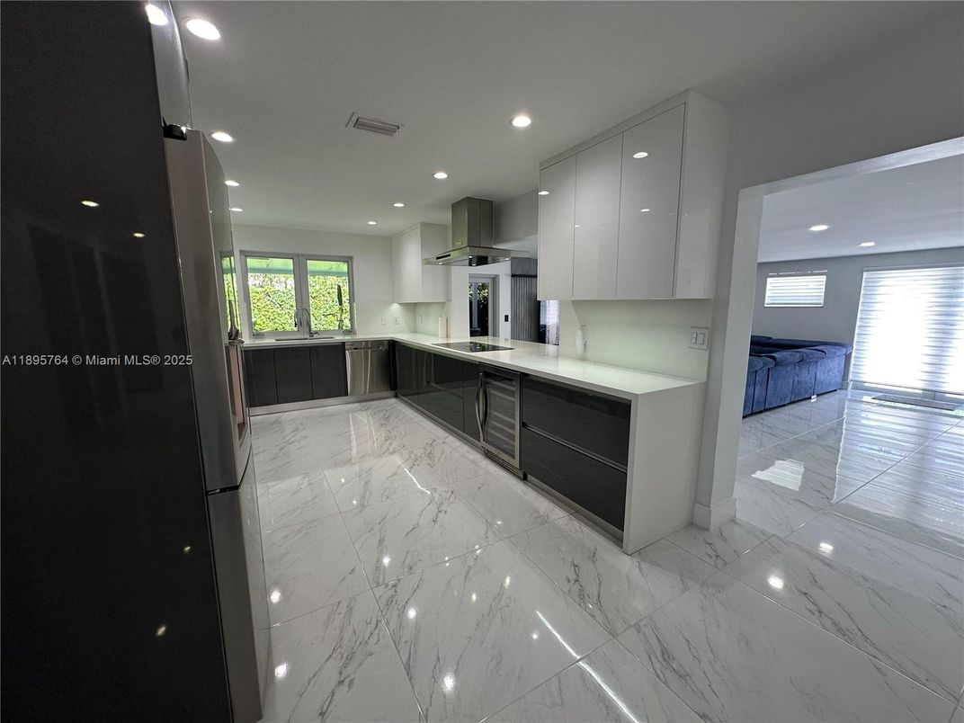 Interior, Kitchen, Marble, Recessed Lighting, Stainless Steel Appliances