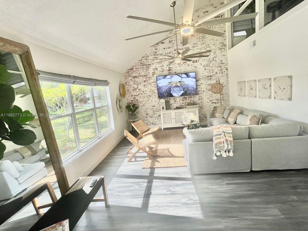 Interior, Living room, Stone Walls, Wood Texture Flooring