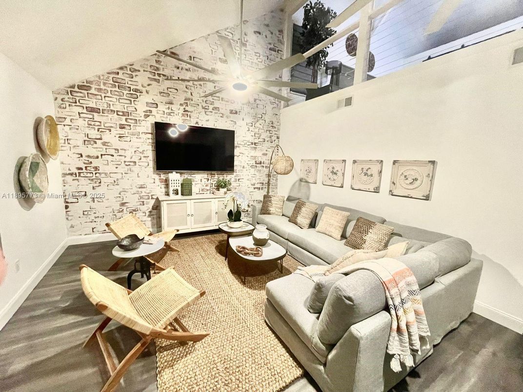 Interior, Living room, Stone Walls, Wood Texture Flooring