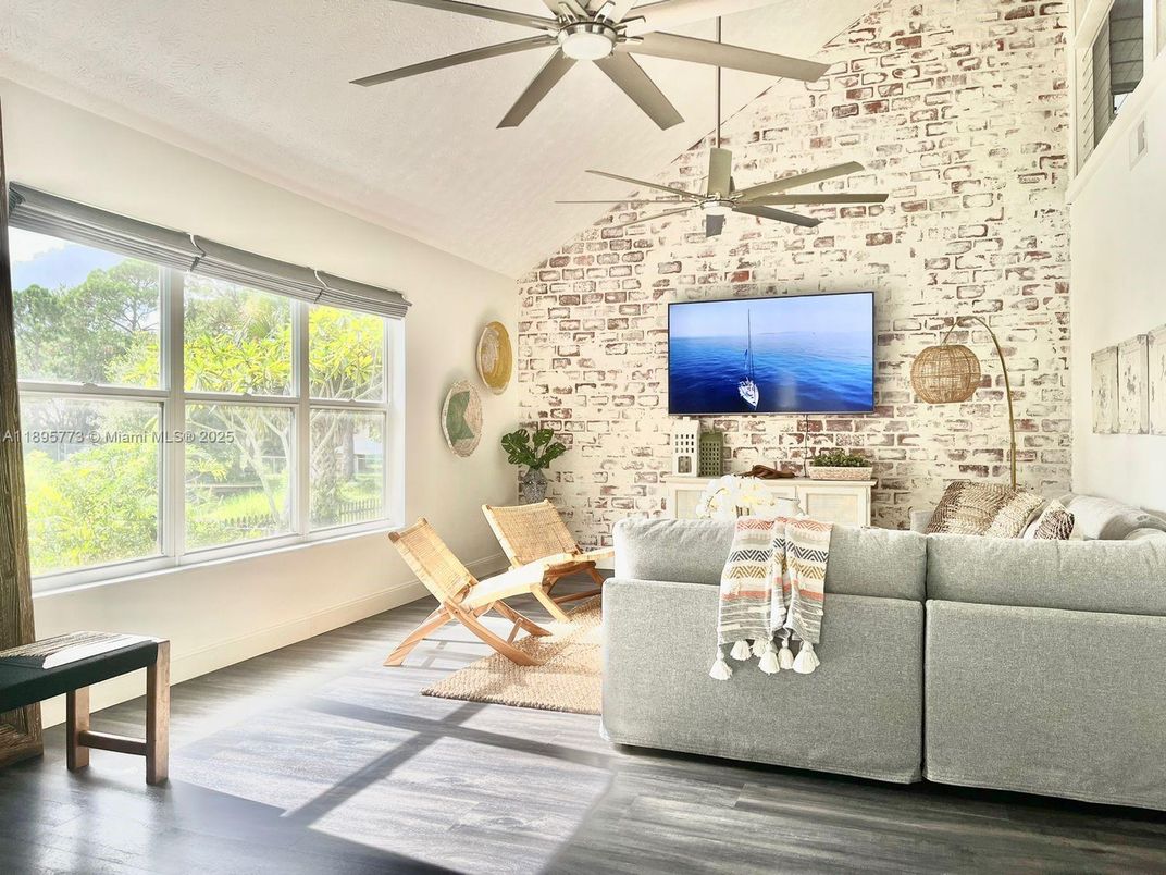 Interior, Living room, Stone Walls, Wood Texture Flooring