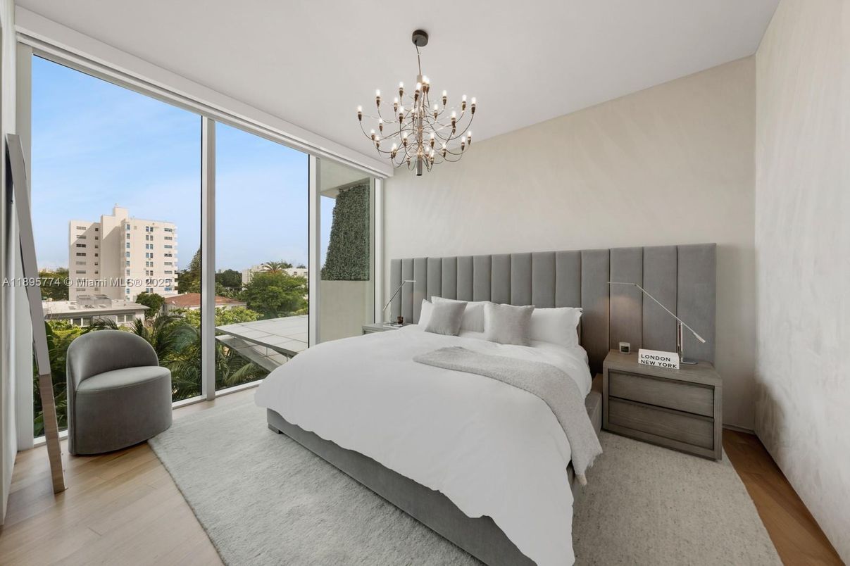 Bedroom, Interior, Pendant Lights, Water, Wood Texture Flooring