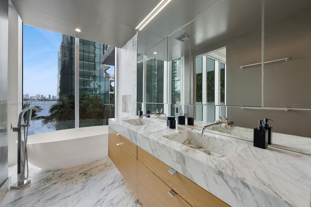 Bathroom, Dual Sink Vanities, Free Standing Baths, Glass Shower, Interior, Marble, Recessed Lighting, Water