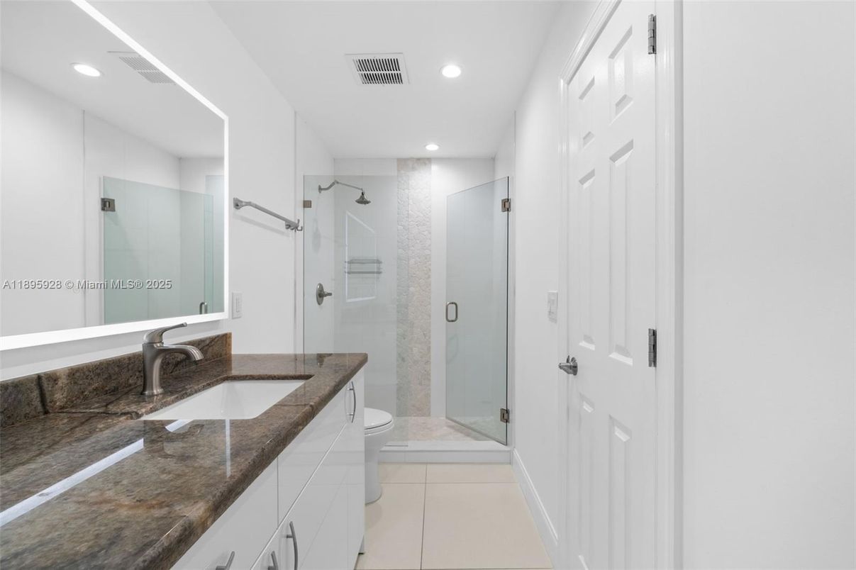 Bathroom, Dual Sink Vanities, Glass Shower, Interior, Recessed Lighting