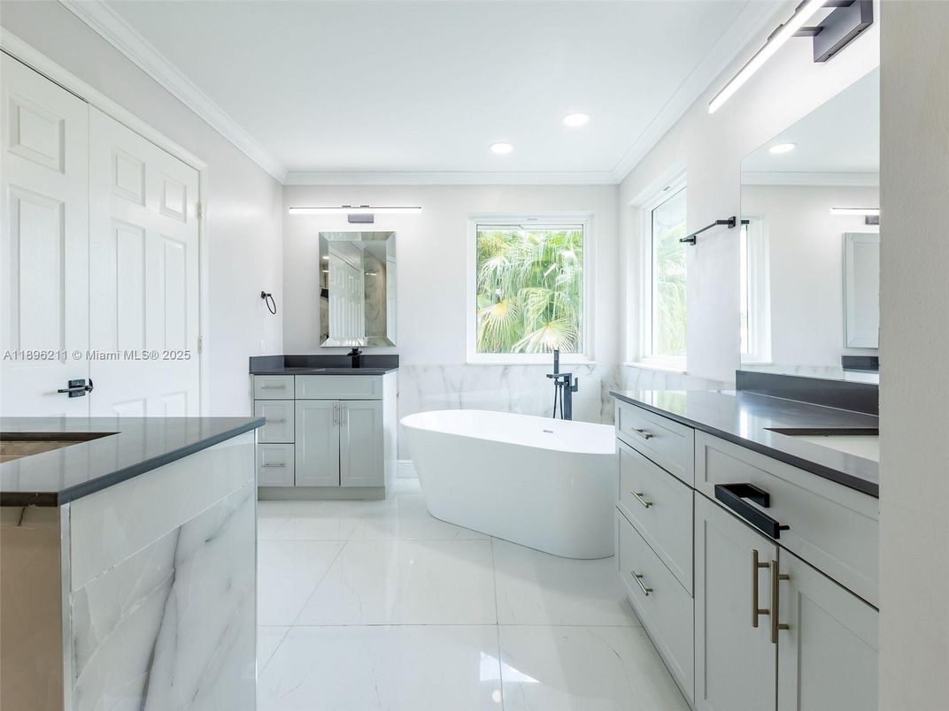 Bathroom, Free Standing Baths, Interior, Marble, Recessed Lighting