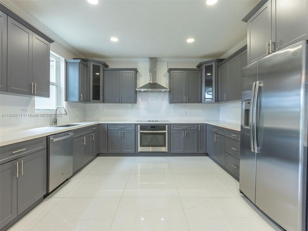 Interior, Kitchen, Marble, Recessed Lighting, Stainless Steel Appliances