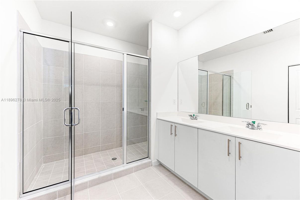 Bathroom, Dual Sink Vanities, Glass Shower, Interior, Recessed Lighting