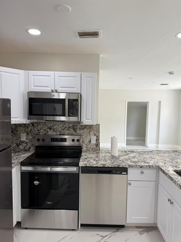 Interior, Kitchen, Marble, Recessed Lighting, Stainless Steel Appliances