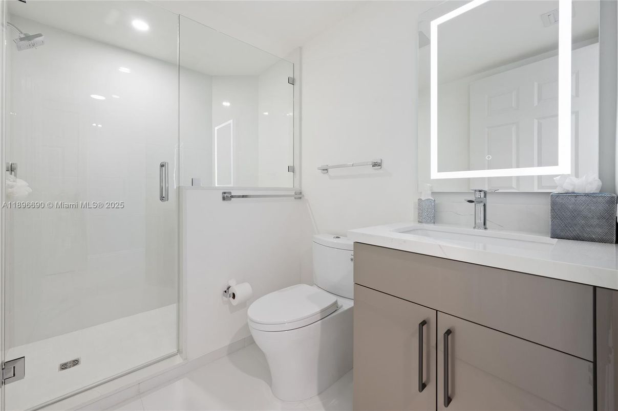 Bathroom, Glass Shower, Interior, Recessed Lighting