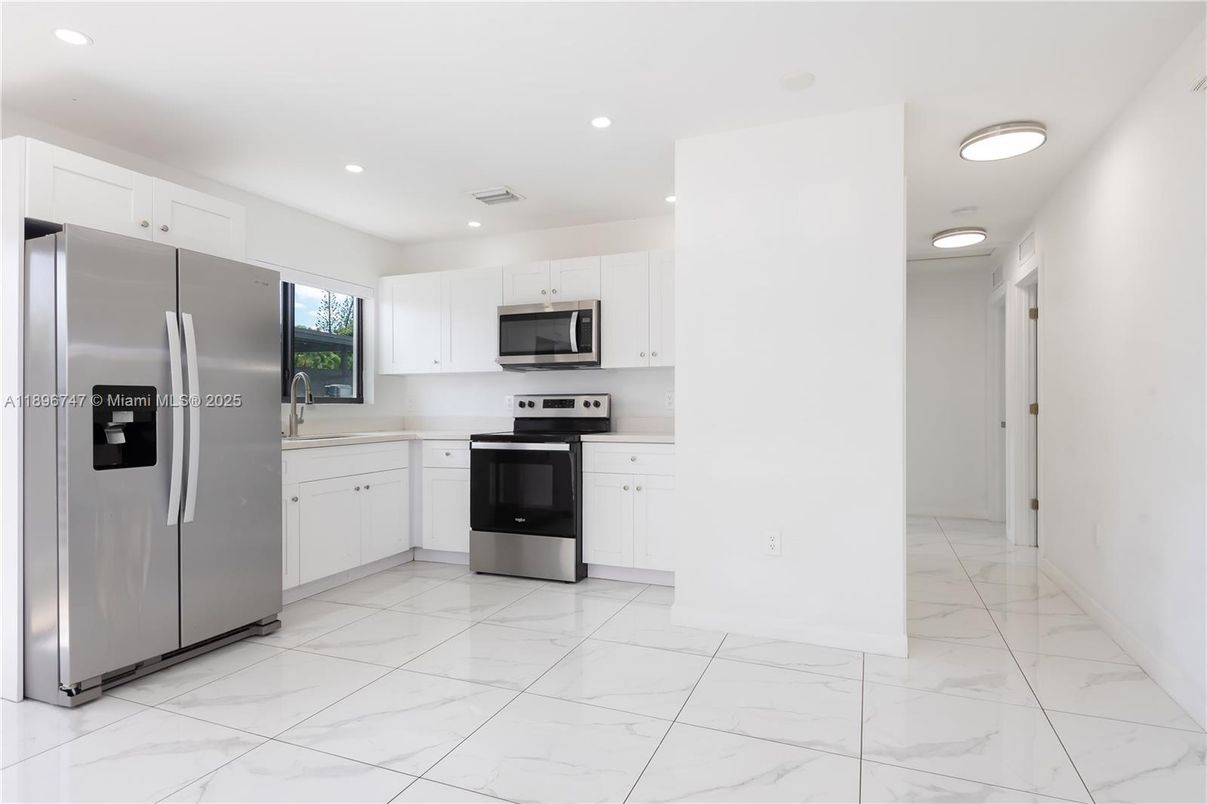 Interior, Kitchen, Marble, Recessed Lighting, Stainless Steel Appliances