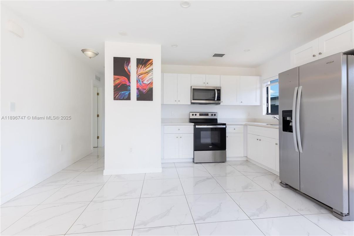 Interior, Kitchen, Marble, Recessed Lighting, Stainless Steel Appliances