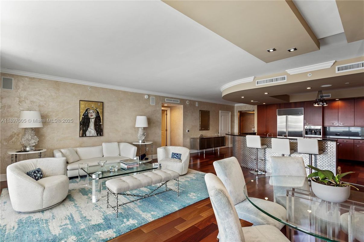 Interior, Kitchen, Living room, Recessed Lighting, Stainless Steel Appliances, Wood Texture Flooring