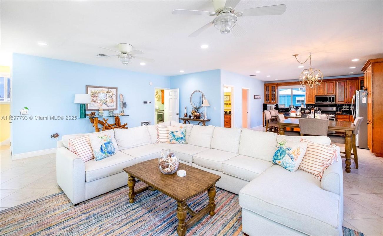 Chandelier, Dining room, Interior, Kitchen, Living room, Recessed Lighting, Stainless Steel Appliances, Water