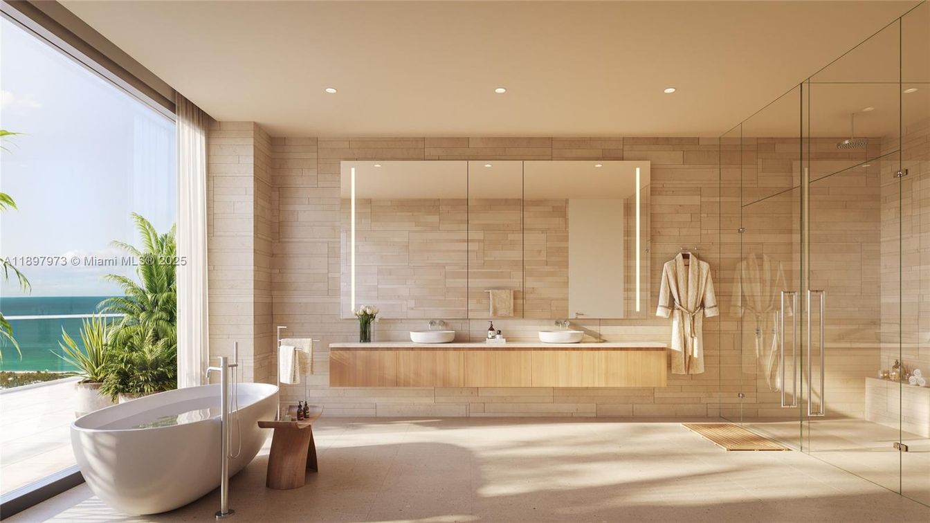 Bathroom, Free Standing Baths, Glass Shower, Interior, Recessed Lighting, Water