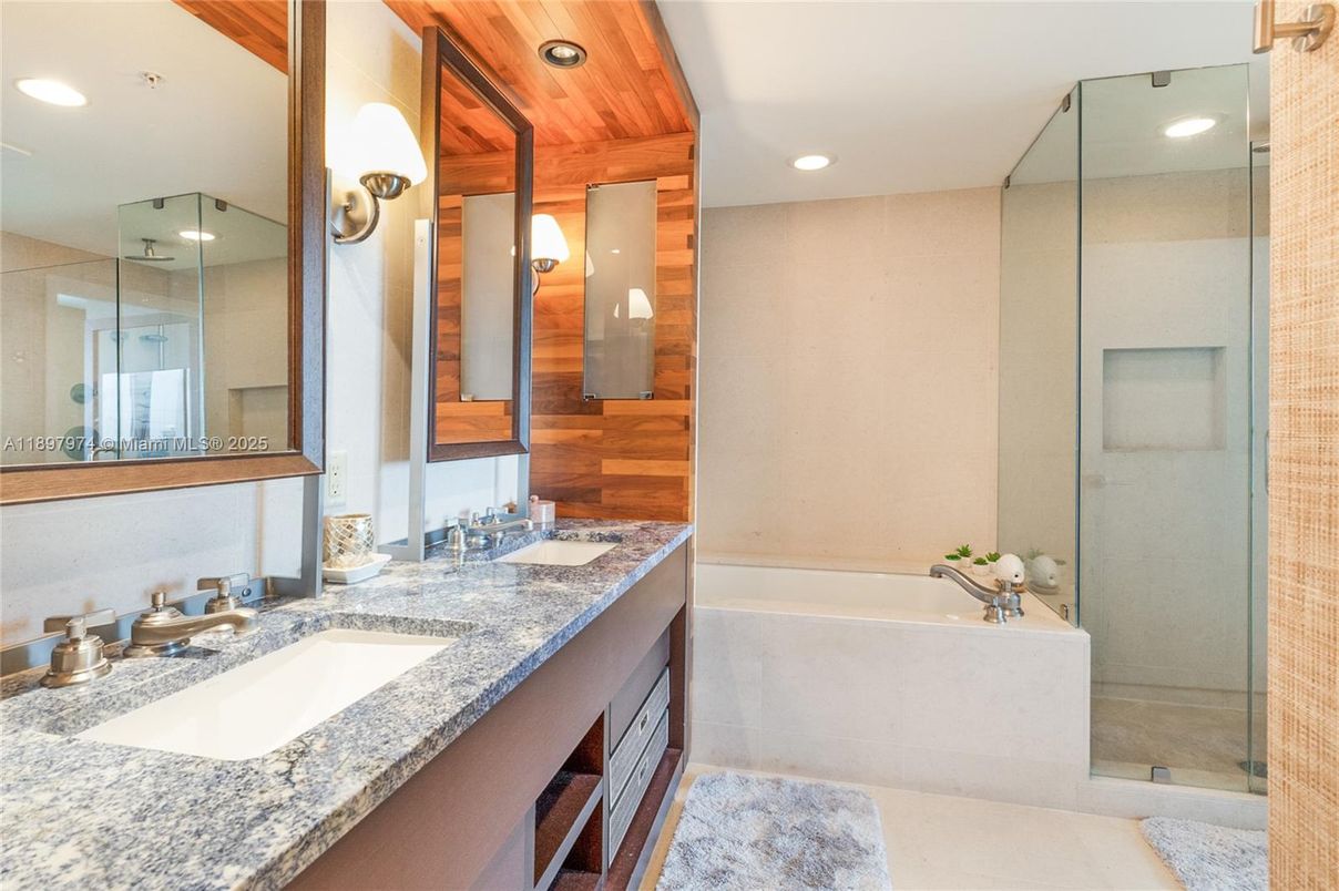 Bathroom, Dual Sink Vanities, Glass Shower, Interior, Recessed Lighting