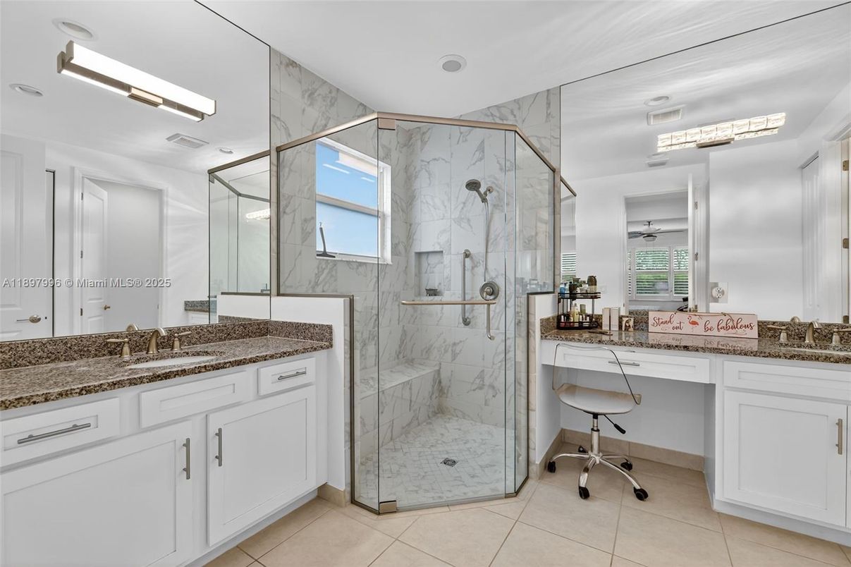 Bathroom, Glass Shower, Interior, Marble Walls, Recessed Lighting