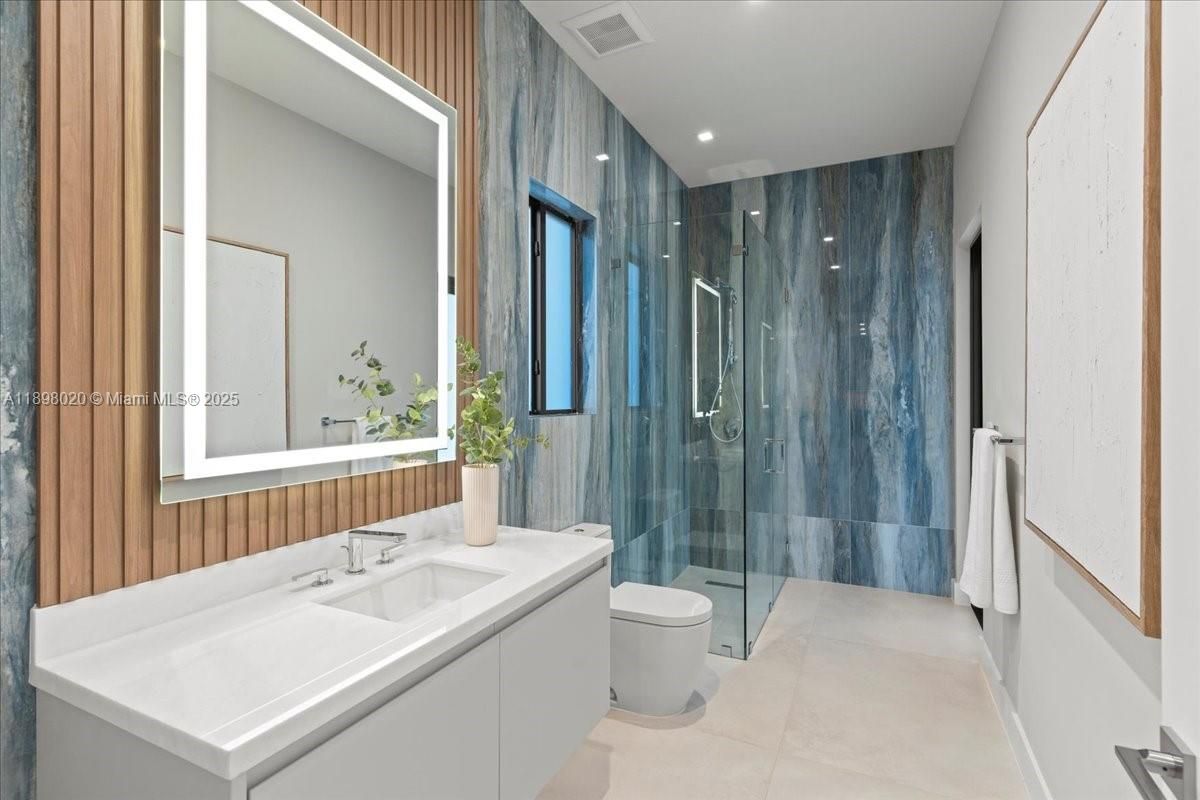 Bathroom, Glass Shower, Interior, Recessed Lighting