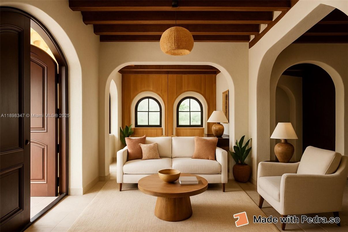 Interior, Living room, Pendant Lights, Wooden Beams