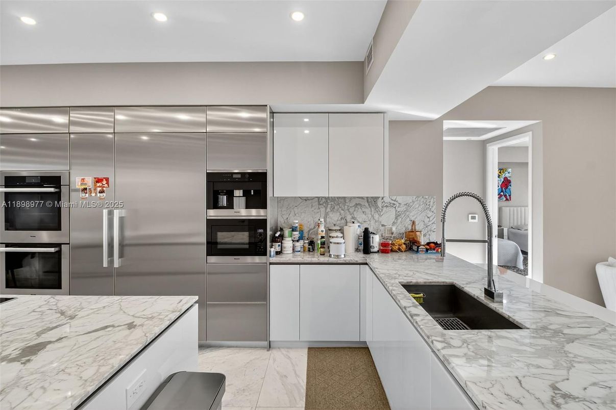 Interior, Kitchen, Marble, Recessed Lighting, Stainless Steel Appliances