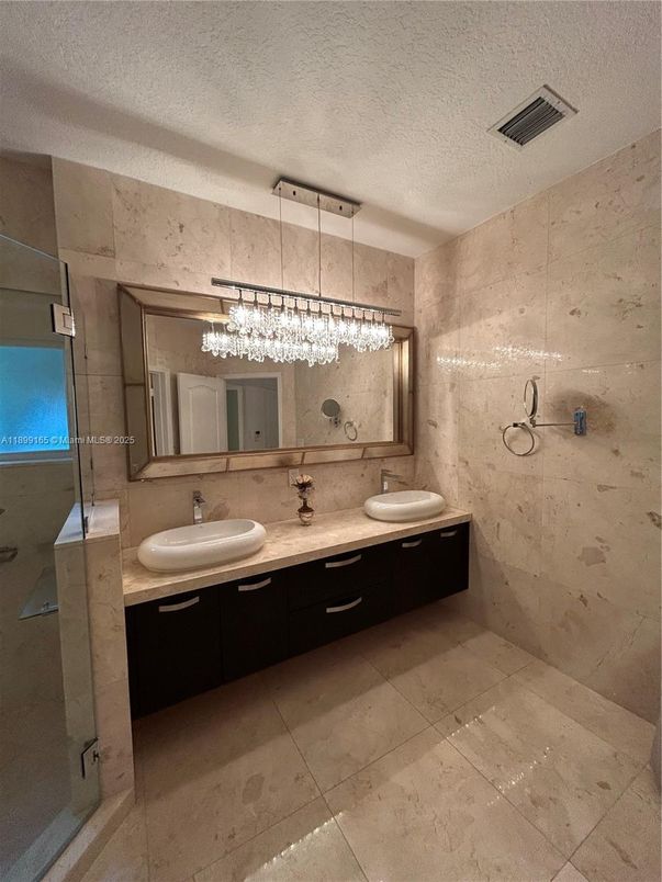 Bathroom, Dual Sink Vanities, Glass Shower, Interior, Pendant Lights