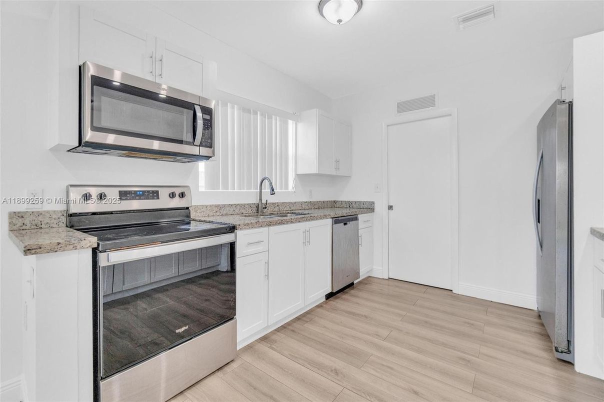 Interior, Kitchen, Stainless Steel Appliances, Wood Texture Flooring