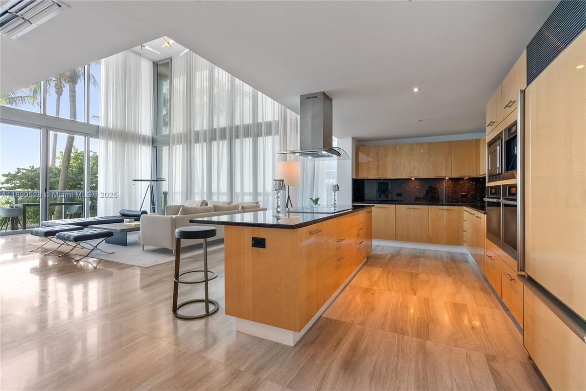 Interior, Kitchen, Living room, Recessed Lighting, Stainless Steel Appliances, Wood Texture Flooring