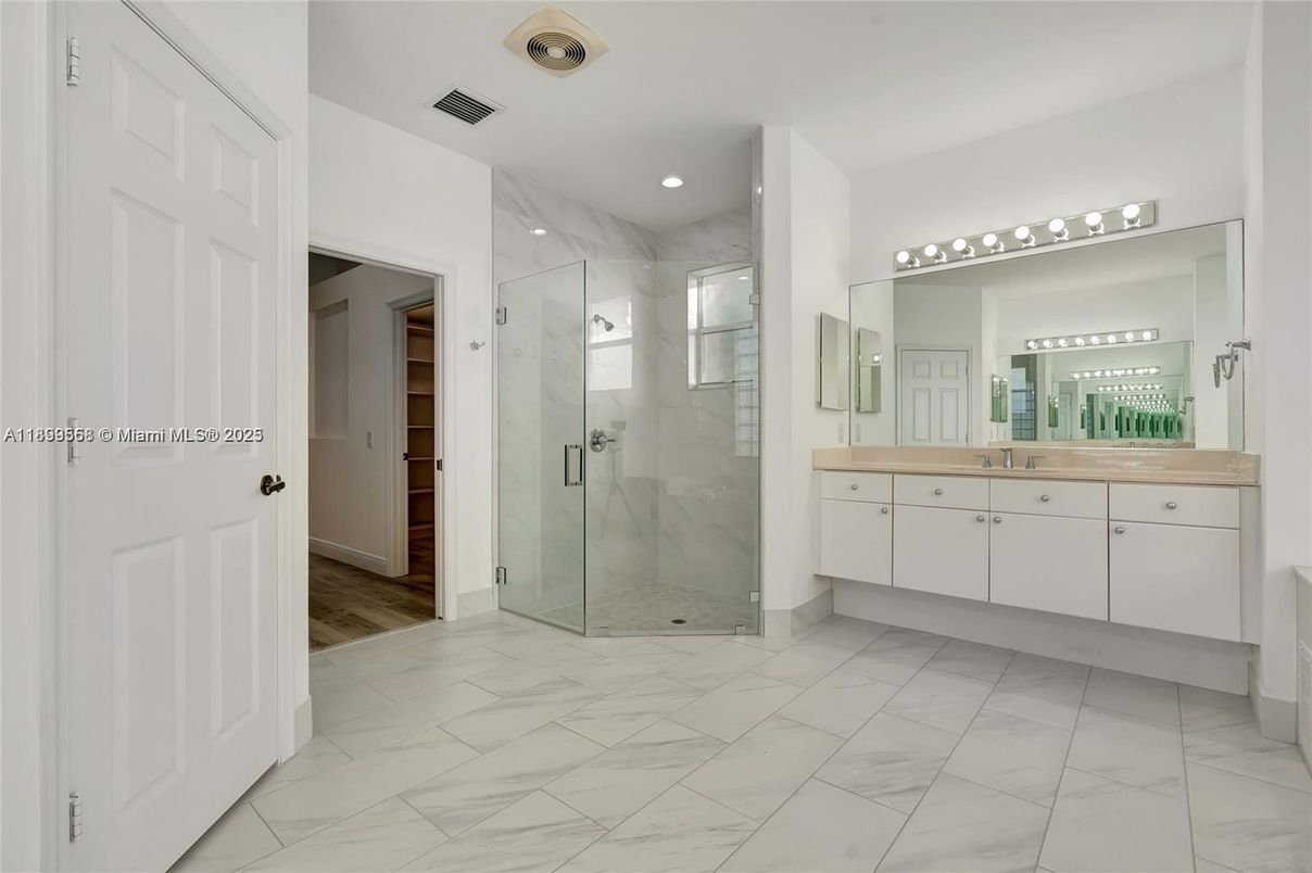 Bathroom, Glass Shower, Interior, Marble, Recessed Lighting