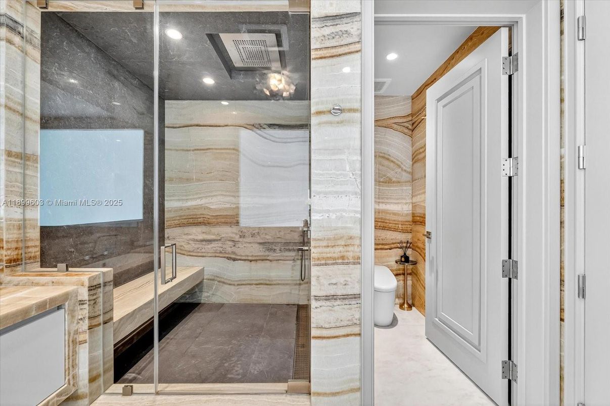 Bathroom, Glass Shower, Interior, Recessed Lighting