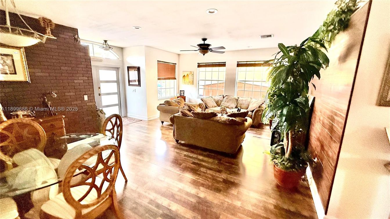 Interior, Living room, Recessed Lighting, Stone Walls, Wood Texture Flooring